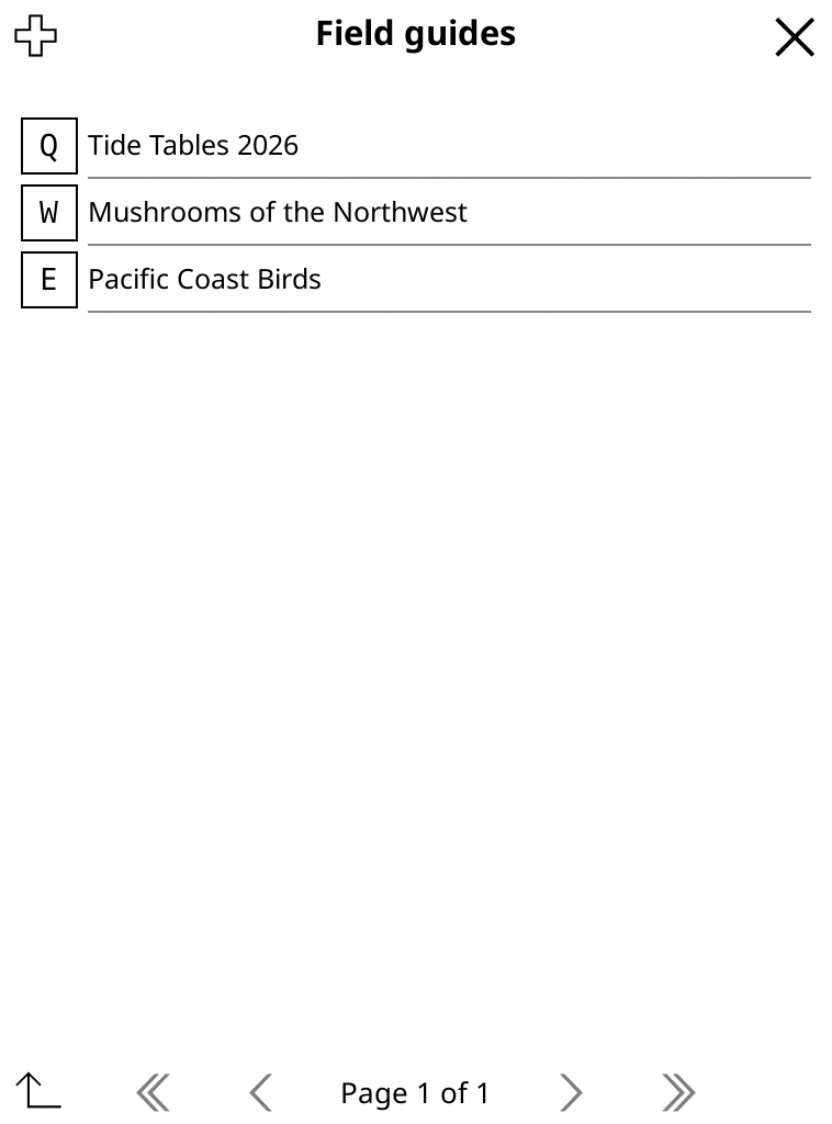 KOReader listing the books inside a notebook section